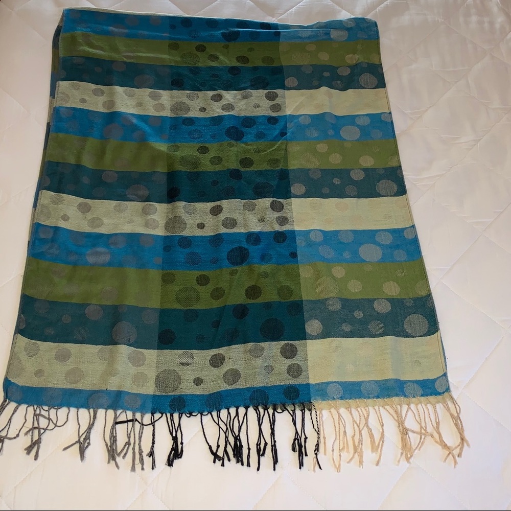 Lightweight Blue Green Yellow Dot Shawl Scarf